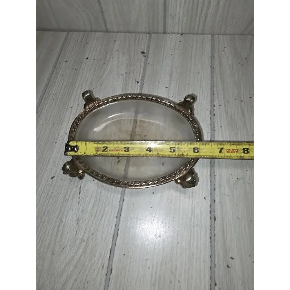 Antique Brass/Glass Owl Footed Vanity Dish Trinket Bowl Soap Brass Victorian